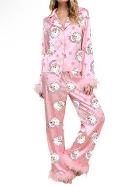 Pink Santa Print Pajama set - XL